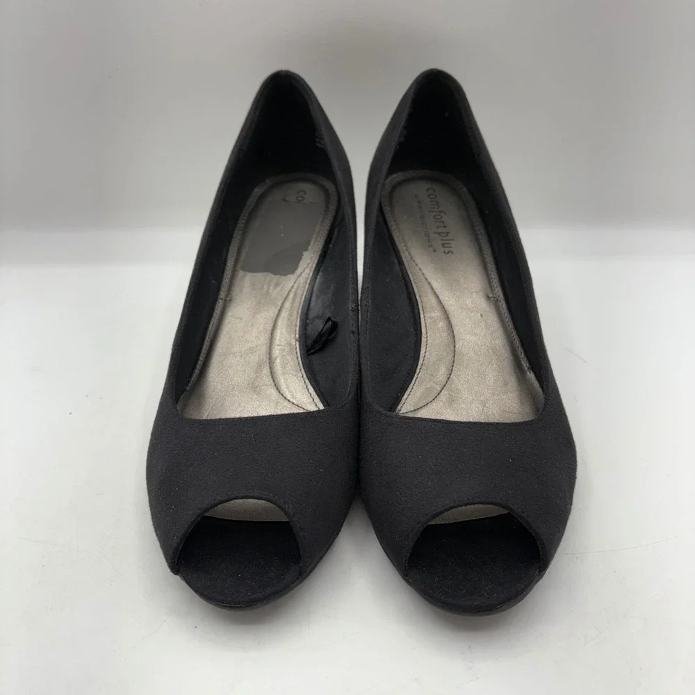 Comfort Plus by‎ Predictions Black Peep Toe Wedge Heels Size 10